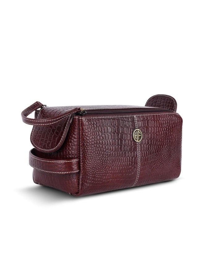 HAMMONDS FLYCATCHER Genuine Leather Toiletry Bag for Men and Women - Travel Organizer Pouch, Shaving Kit Bag for Men, Cosmetic Organizer Bag, Toiletry Pouch for Men with Multiple Pockets - TC4005 Croc Brown - Image 1